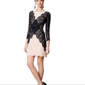 Peter Som x Made in Kind Lace Dress Pink Navy Long Sleeve Anthropologie